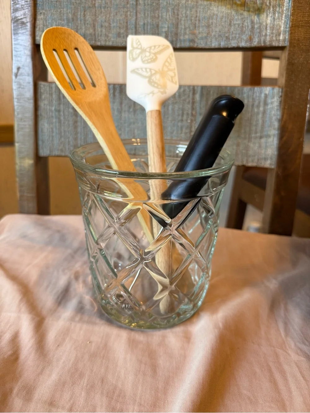 Vintage Glass Utensils Crock